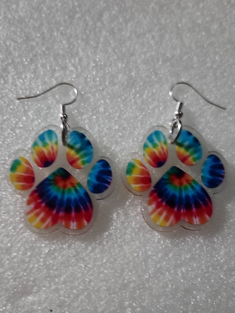 Hand Crafted Rainbow Tie-Dye Paw Print Earrings